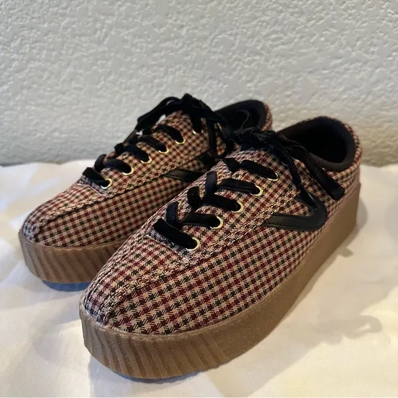 Tretorn Nylite Plus Bold Wine Plaid Platform Sneakers