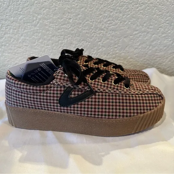 Tretorn Nylite Plus Bold Wine Plaid Platform Sneakers