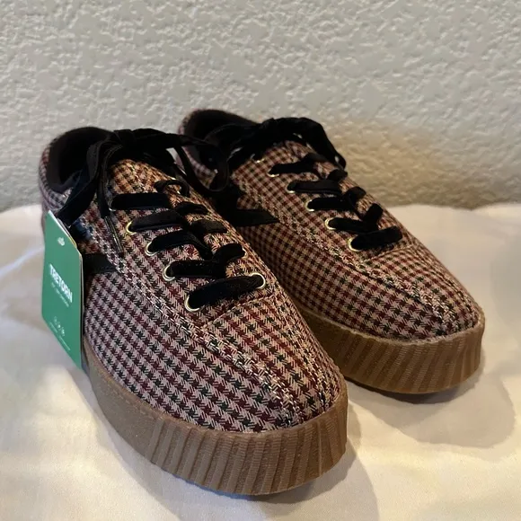 Tretorn Nylite Plus Bold Wine Plaid Platform Sneakers
