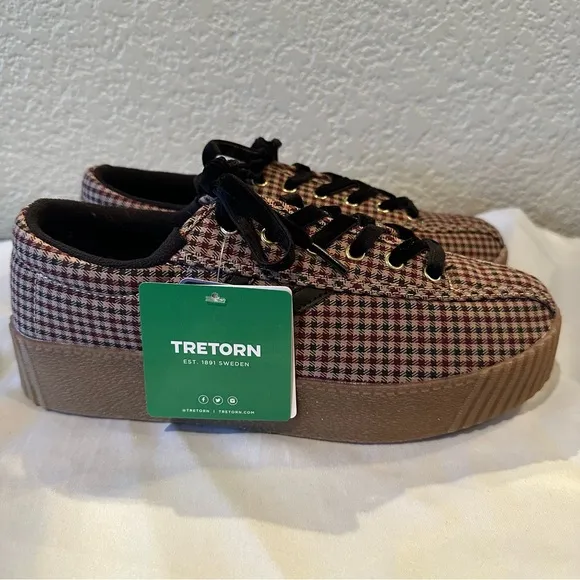 Tretorn Nylite Plus Bold Wine Plaid Platform Sneakers