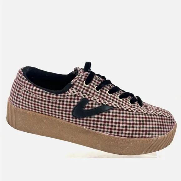 Tretorn Nylite Plus Bold Wine Plaid Platform Sneakers