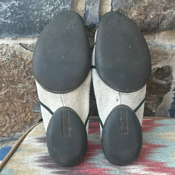 Trippen Low Cut Pebbled Leather Ballerina Flats in White/Green Size 40