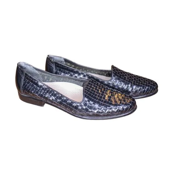 Trotters Loafers Slip On Black Woven Leather Comfort Shoe Size 8.5M