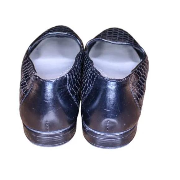 Trotters Loafers Slip On Black Woven Leather Comfort Shoe Size 8.5M