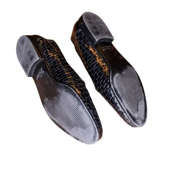 Trotters Loafers Slip On Black Woven Leather Comfort Shoe Size 8.5M