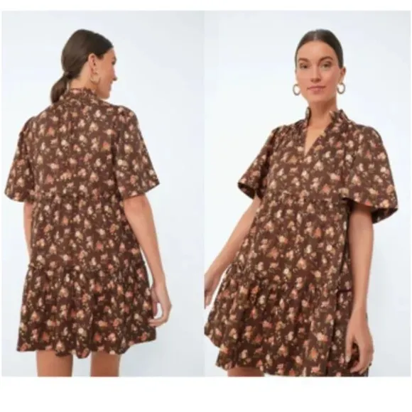 Tuckernuck Crawford Dress Mini L Rosewood Chintz Floral Tiered Ruffle NWT