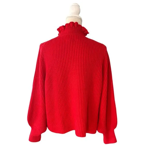 Tuckernuck Delphine Ruffle Neck Sweater size M medium red wool blend
