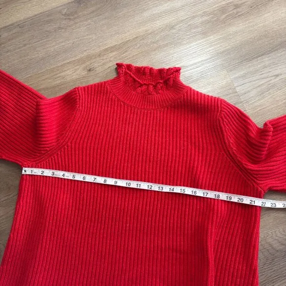 Tuckernuck Delphine Ruffle Neck Sweater size M medium red wool blend