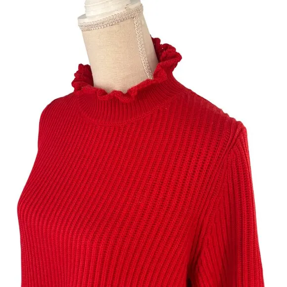 Tuckernuck Delphine Ruffle Neck Sweater size M medium red wool blend
