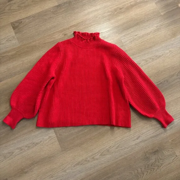 Tuckernuck Delphine Ruffle Neck Sweater size M medium red wool blend