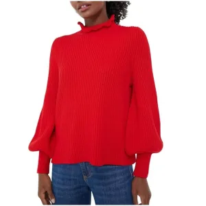 Tuckernuck Delphine Ruffle Neck Sweater size M medium red wool blend