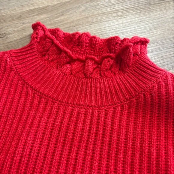 Tuckernuck Delphine Ruffle Neck Sweater size M medium red wool blend
