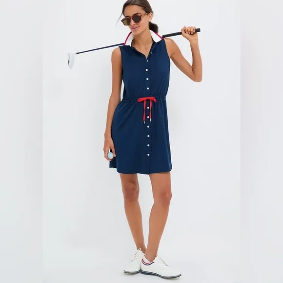 Tuckernuck Sport Navy Sleeveless Mini Dress Size XL Button Up Golf Drawstring