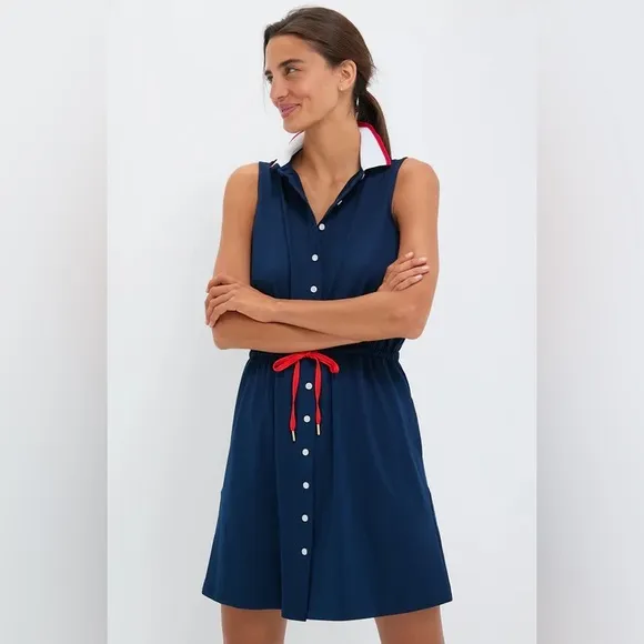 Tuckernuck Sport Navy Sleeveless Mini Dress Size XL Button Up Golf Drawstring