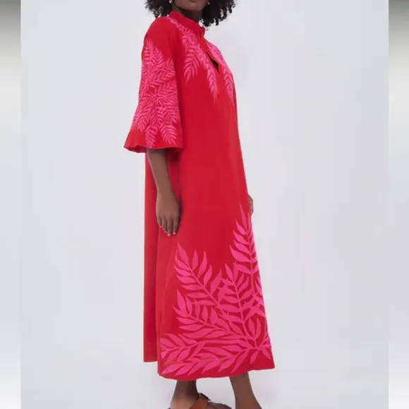 TUCKERNUCK X INDIA HICKSScarlet and Hot Pink Embroidered Windermere Caftan