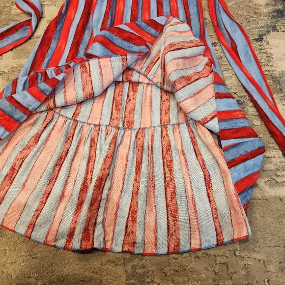 Tuckernuck Pomander Place Linen Painterly Red Blue Stripe Hampton PullOn Skirt M