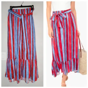 Tuckernuck Pomander Place Linen Painterly Red Blue Stripe Hampton PullOn Skirt M