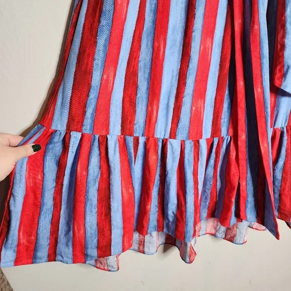 Tuckernuck Pomander Place Linen Painterly Red Blue Stripe Hampton PullOn Skirt M