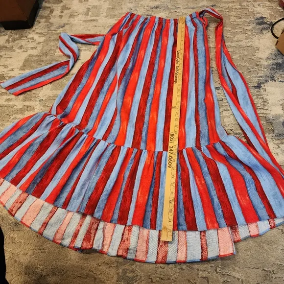 Tuckernuck Pomander Place Linen Painterly Red Blue Stripe Hampton PullOn Skirt M