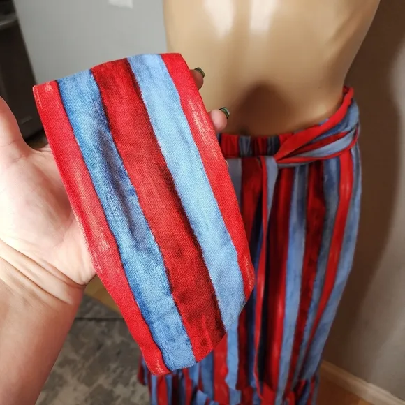 Tuckernuck Pomander Place Linen Painterly Red Blue Stripe Hampton PullOn Skirt M