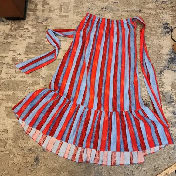 Tuckernuck Pomander Place Linen Painterly Red Blue Stripe Hampton PullOn Skirt M