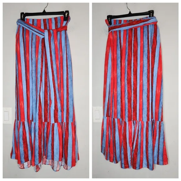 Tuckernuck Pomander Place Linen Painterly Red Blue Stripe Hampton PullOn Skirt M