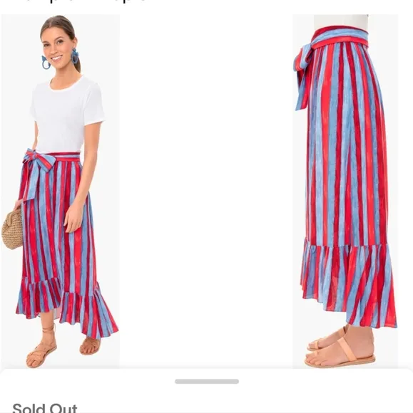 Tuckernuck Pomander Place Linen Painterly Red Blue Stripe Hampton PullOn Skirt M