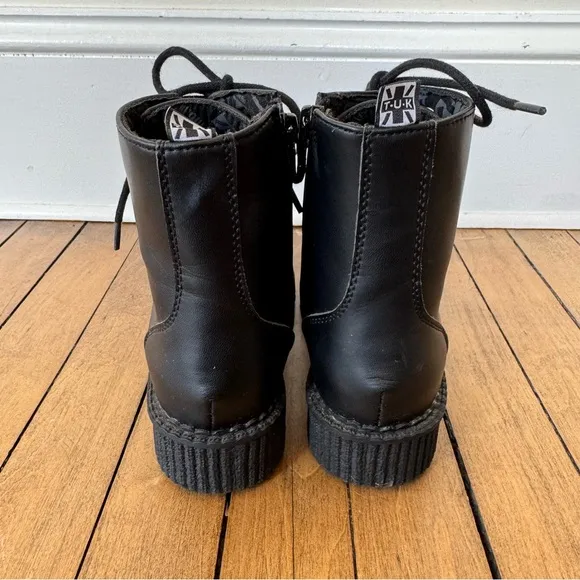 T.U.K. TukSkin Black Vegan Leather Pointed Toe Lace Up Combat Boots 6