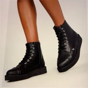 T.U.K. TukSkin Black Vegan Leather Pointed Toe Lace Up Combat Boots 6