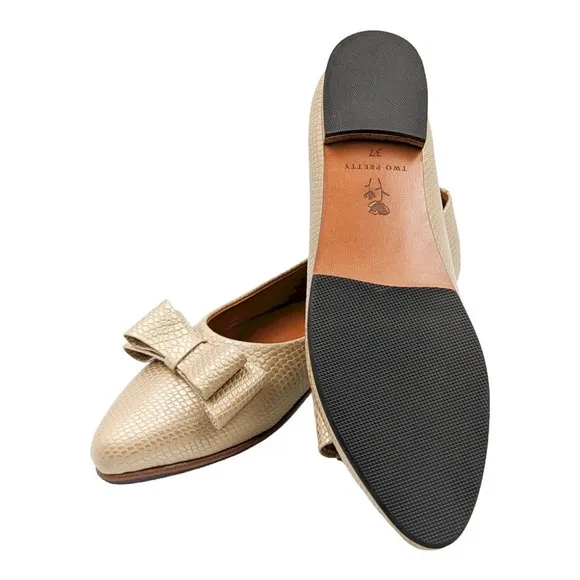 Two Pretty Leather Gold Ballet Flats Pointed Toe