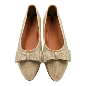 Two Pretty Leather Gold Ballet Flats Pointed Toe