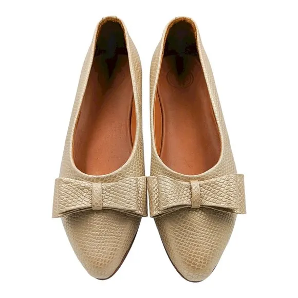 Two Pretty Leather Gold Ballet Flats Pointed Toe