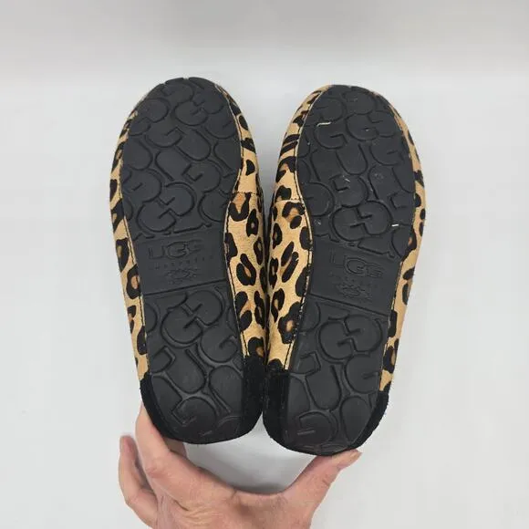 UGG Ansley Leopard Shearling Lined Moccasin Flats 7 Cozy Indoor Outdoor Comfort