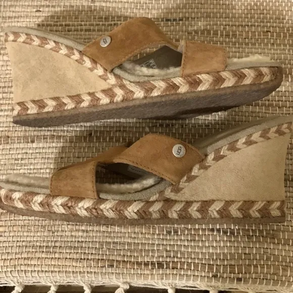 UGG Australia &quot;Margot&quot; 1689 Wedge Sandals Brown Tan Suede Espadrilles​​​
