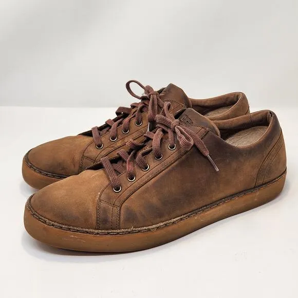 UGG Australia Men Kolman Brown Nubuck Leather Sneakers Size 11.5 Shearling Lined