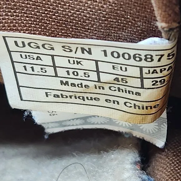 UGG Australia Men Kolman Brown Nubuck Leather Sneakers Size 11.5 Shearling Lined