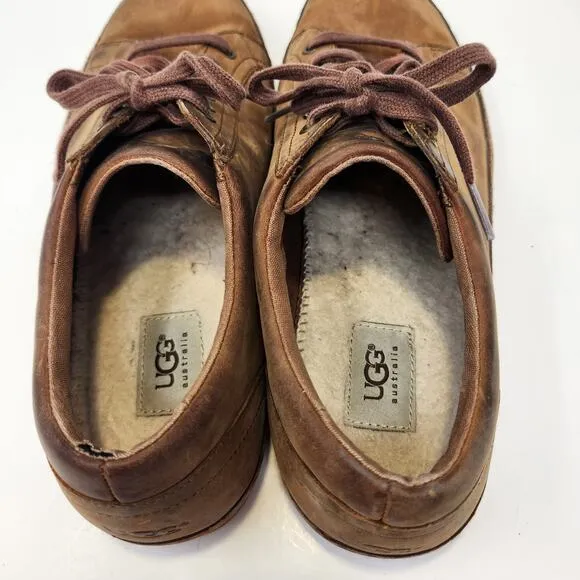 UGG Australia Men Kolman Brown Nubuck Leather Sneakers Size 11.5 Shearling Lined