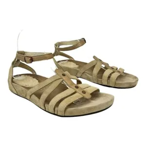 UGG Australia Size 8 Leather Suede Ankle Strap Cream Sandals Flats Shoes 1766