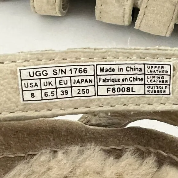 UGG Australia Size 8 Leather Suede Ankle Strap Cream Sandals Flats Shoes 1766