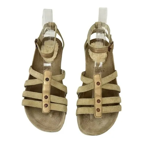 UGG Australia Size 8 Leather Suede Ankle Strap Cream Sandals Flats Shoes 1766