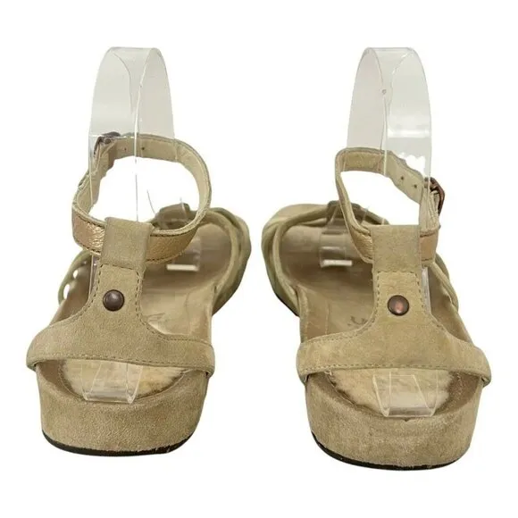 UGG Australia Size 8 Leather Suede Ankle Strap Cream Sandals Flats Shoes 1766
