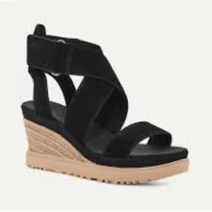 UGG Black Wedge Sandals with Crisscross Straps