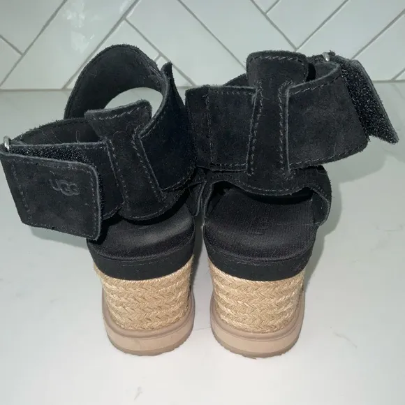 UGG Black Wedge Sandals with Crisscross Straps