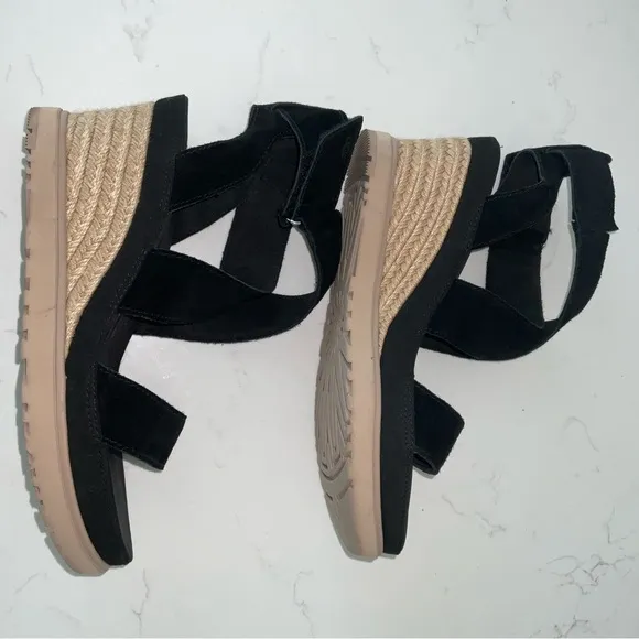 UGG Black Wedge Sandals with Crisscross Straps