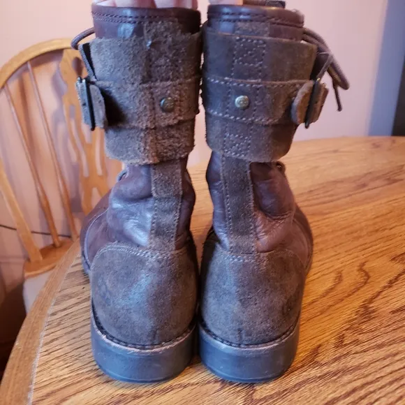 Ugg brown leather 2-buckle combat boots 8