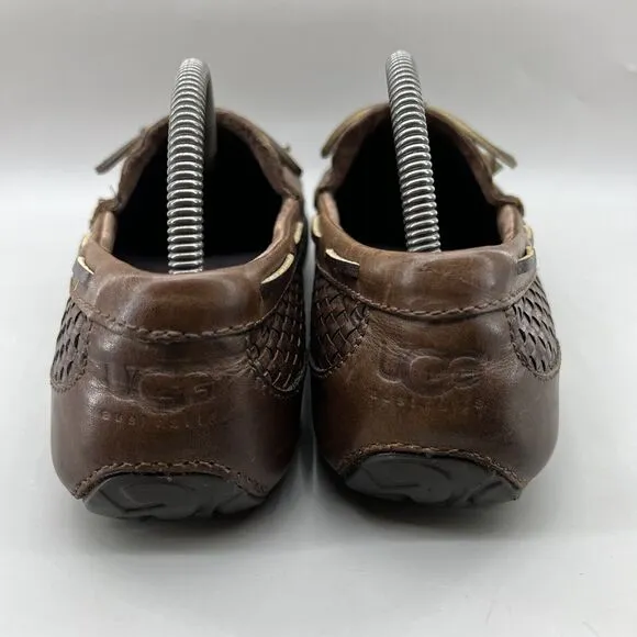 Ugg Chester Driving Moccasins Men Size 9 Brown Woven Leather Comfort Low Loafers