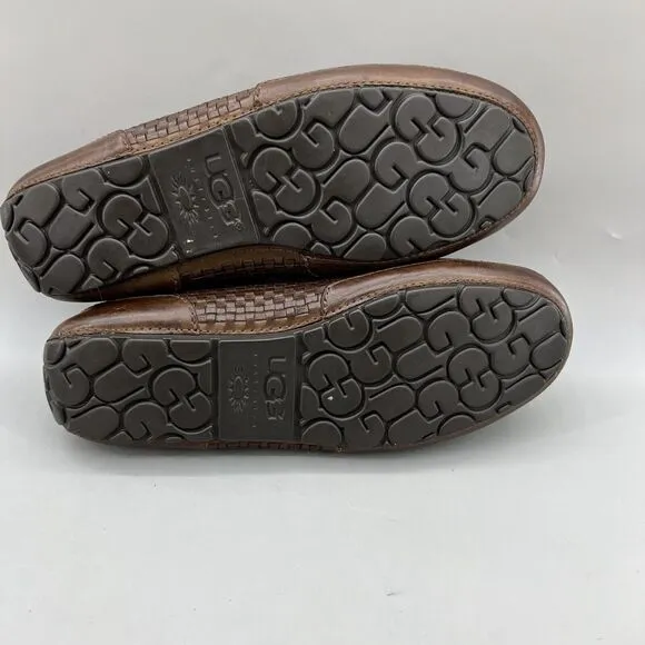 Ugg Chester Driving Moccasins Men Size 9 Brown Woven Leather Comfort Low Loafers