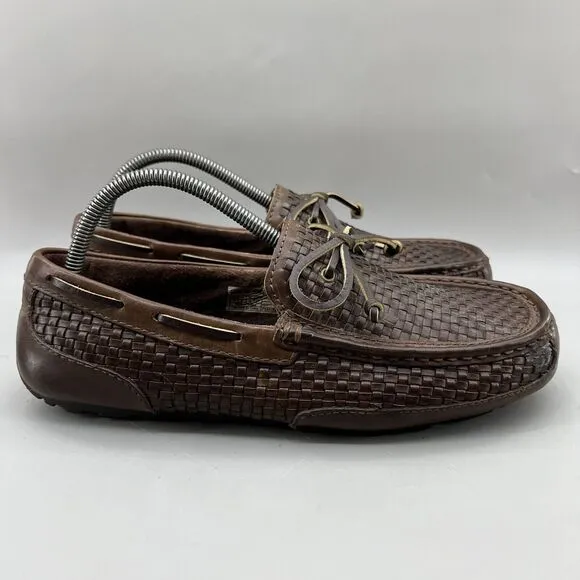 Ugg Chester Driving Moccasins Men Size 9 Brown Woven Leather Comfort Low Loafers