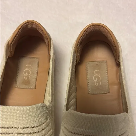 UGG Cream Tan Slip-On Loafers with Woven Design