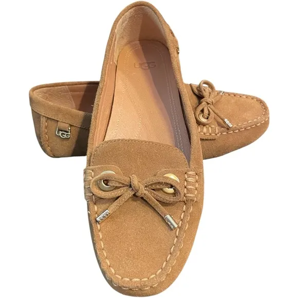UGG Eevon Tan Rich Suede Comfy Leather Moccasins Driving Loafers Size 7